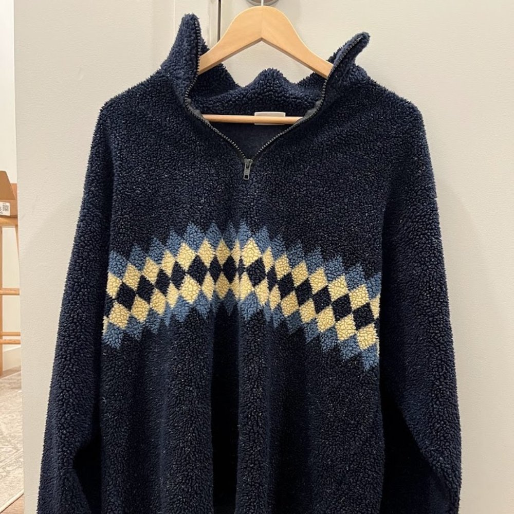 Y2K Argyle Fleece Quarter Zip Sweatshirt / Sweater